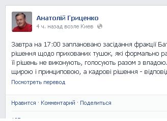 Анатолий Гриценко сообщил о заседании по вопросу «тушек» из фракции «Батькивщина»